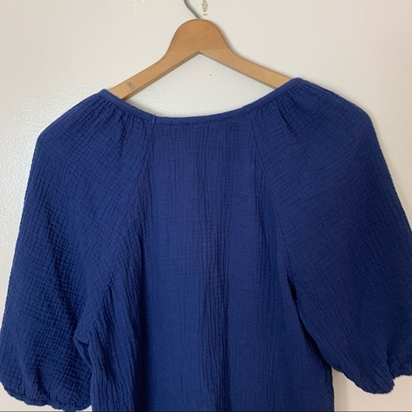 [Anthropologie] Navy Blue Puff Sleeve Brushed Cotton Short Sleeve Dress - Picture 7 of 9